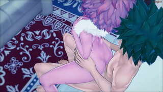 Izuku Midoriya zijn fucking schattig teamgenoot Mina tegen een muur MHA Hentai.